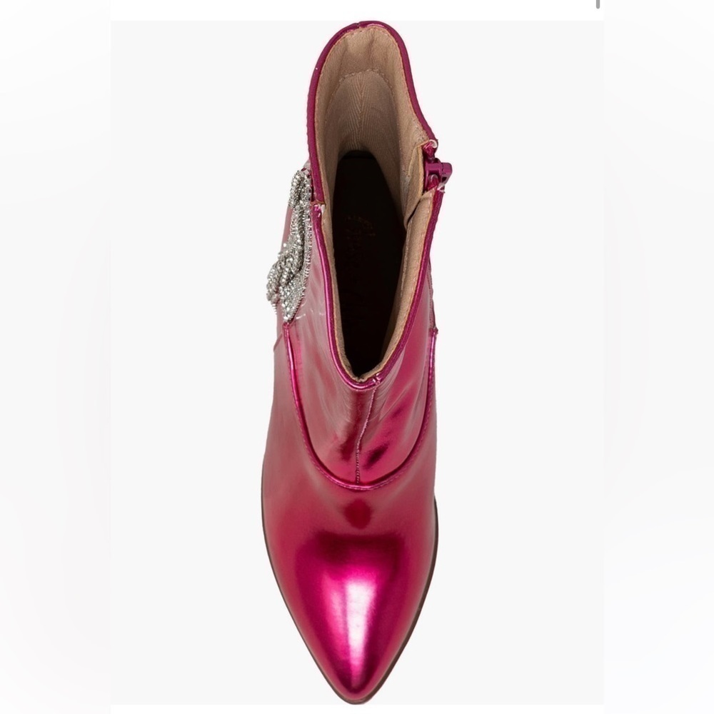 CHASE AND CHLOE fuchsia metallic Justine Side Rhinestone Tassel Western Boot 8 - Picture 5 of 6